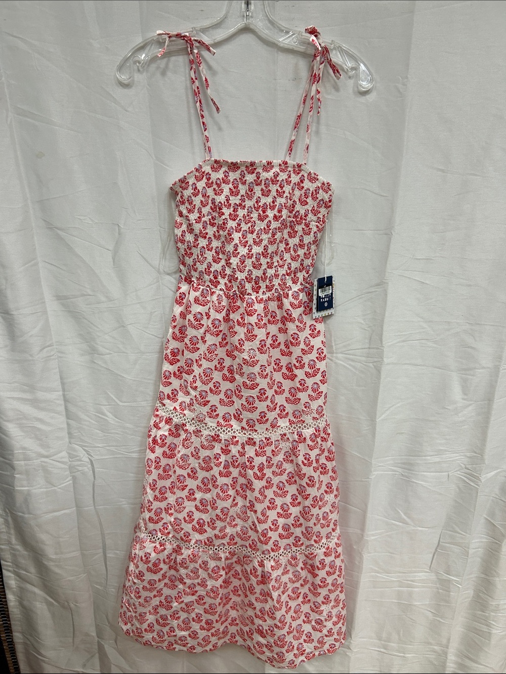 Roller Rabbit Pink Floral Tie-Strap Midi Dress